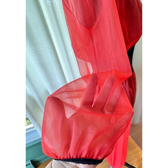 Vintage 1970s lingerie set, lipstick red, black trim, Genie harem style pajama - Picture 7 of 8